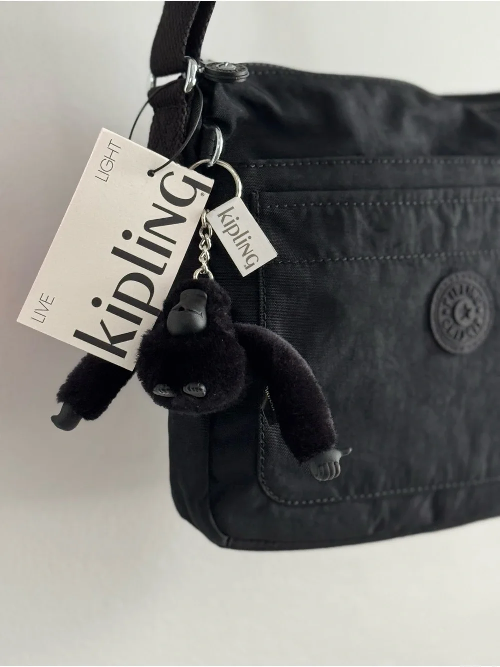 Kipling Black Nylon Crossbody with Monkey Charm